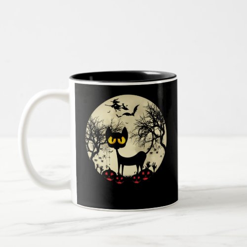 Black Cats Moon Pumpkin Funny Halloween Horror Two_Tone Coffee Mug