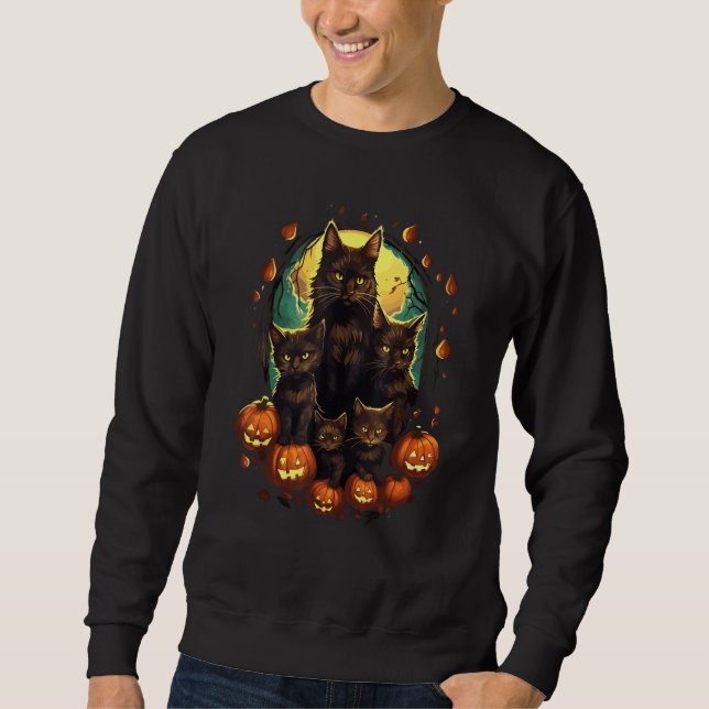 Black Cats Moon Pumpkin  Halloween Horror 3 Sweatshirt (Front)