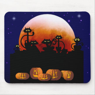 Black Cats, Moon, Pumpkins Mousepad