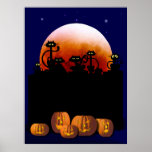 Black Cats, Moon, Pumpkins Poster