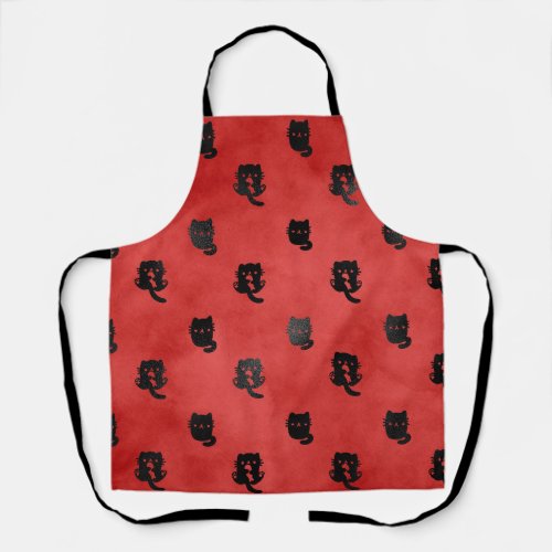 Black Cats On A Red Background Apron