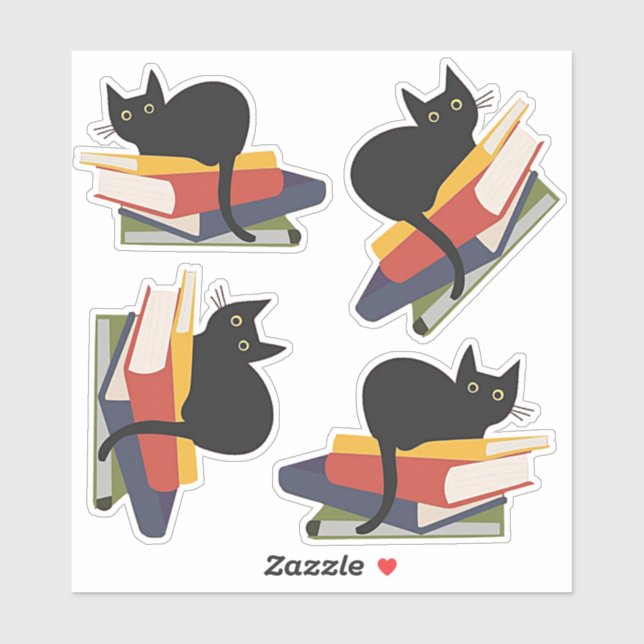 Black Cats on Books Sticker (Sheet)