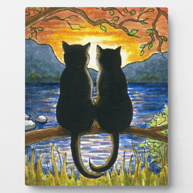 Black Cats on branch 582 nature Plaque (Front)