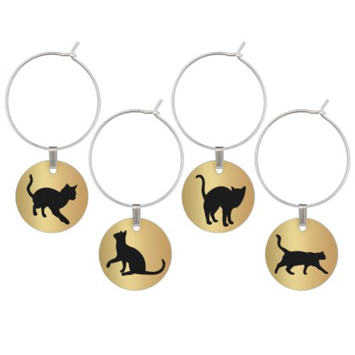 Black Cats on Gold Wine Charms