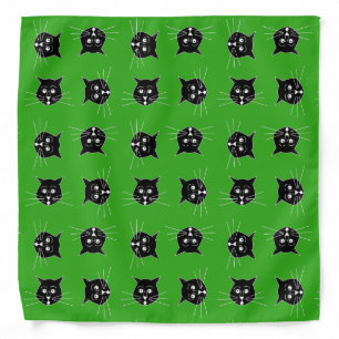 Black Cats on Green Background Bandana