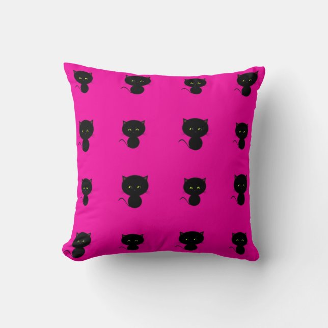 Black Cats on Hot Pink Girls Pillow (Front)