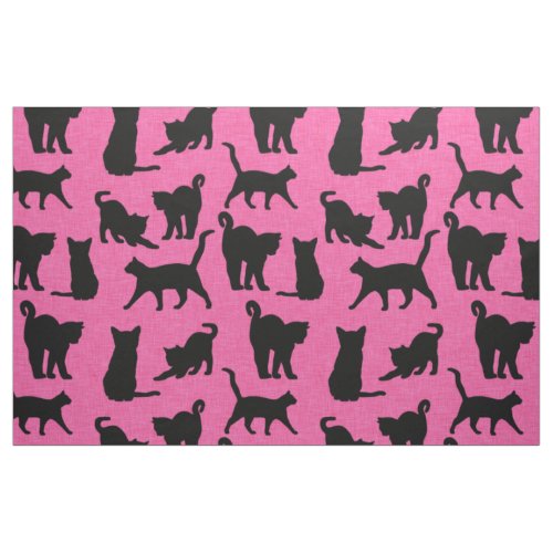 Black Cats on Pink Background Pattern Fabric