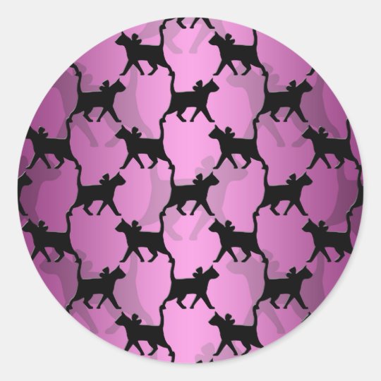 Black Cats on PInk Classic Round Sticker