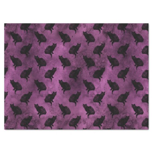 Black Cats on Purple Decoupage Tissue Paper