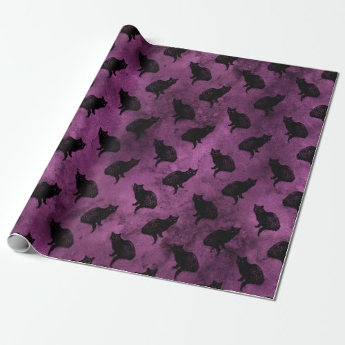 Black Cats on Purple Wrapping Paper