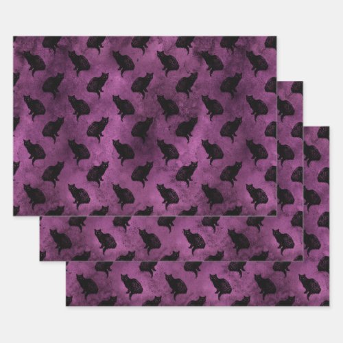 Black Cats on Purple Wrapping Paper Sheets