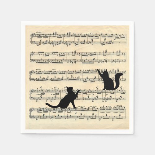 Black Cats on Sheet Music Napkins