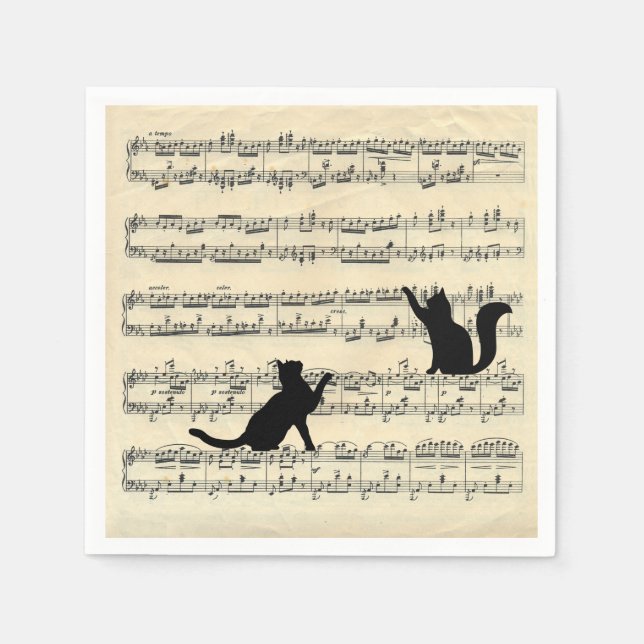 Black Cats on Sheet Music Napkins (Front)