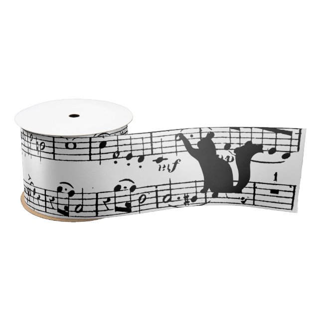 Black Cats On Sheet Music Satin Ribbon (Spool)