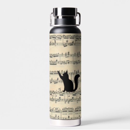 Black Cats on Sheet Music Water Bottle