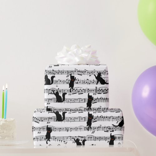 Black Cats On Sheet Music Wrapping Paper