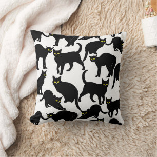 Black Cats on White Throw Pillow