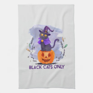 Black Cats Only – Witch Cat on Jack-O’-Lantern Kitchen Towel