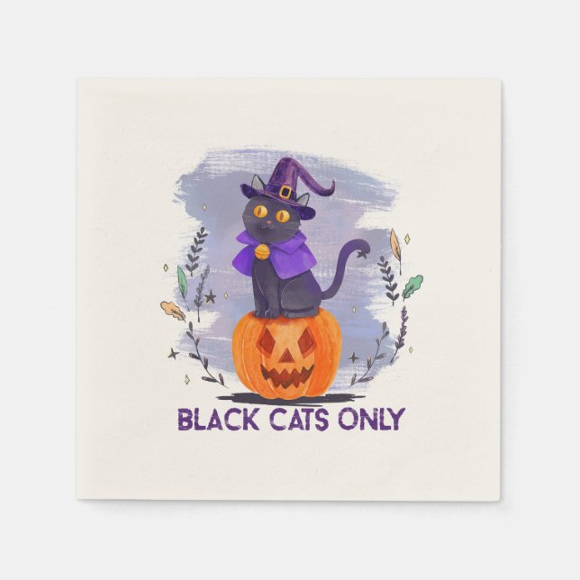 Black Cats Only – Witch Cat on Jack-O’-Lantern Napkins (Front)