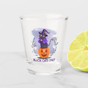 Black Cats Only – Witch Cat on Jack-O’-Lantern Shot Glass