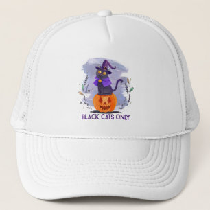 Black Cats Only – Witch Cat on Jack-O’-Lantern Trucker Hat