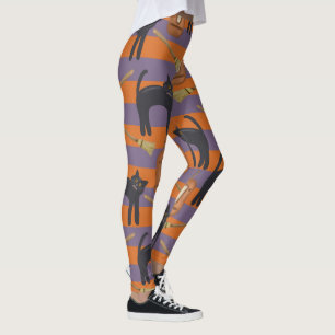 Black Cats, Orange and Purple Halloween Leggings