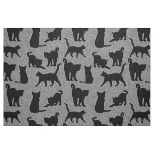 Black Cats Pattern Black and Gray Fabric
