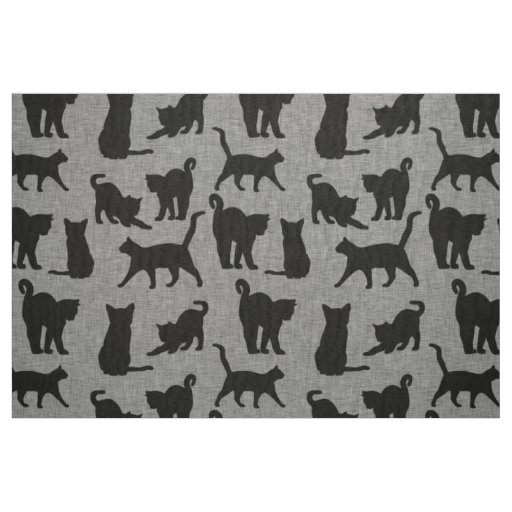 Black Cats Pattern Black and Gray Fabric