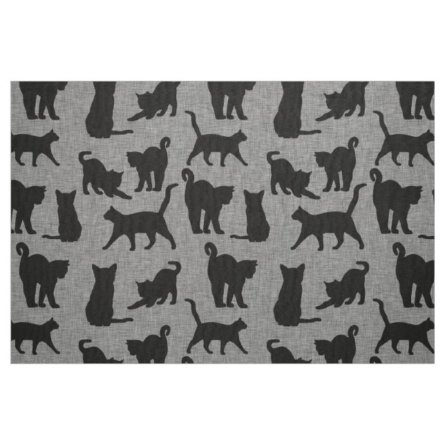 Black Cats Pattern Black and Gray Fabric (Fat Quarter)