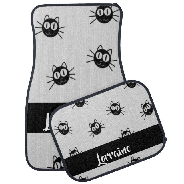 Black cats pattern car floor mat (Set)