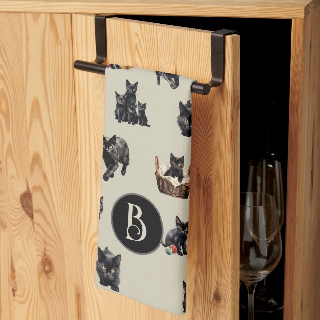 Black Cats Pattern Kitchen Dish Towel (Thirds Fold)