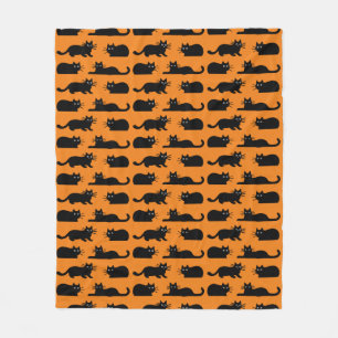 Black Cats Pattern Kitties Black and Orange Fleece Blanket