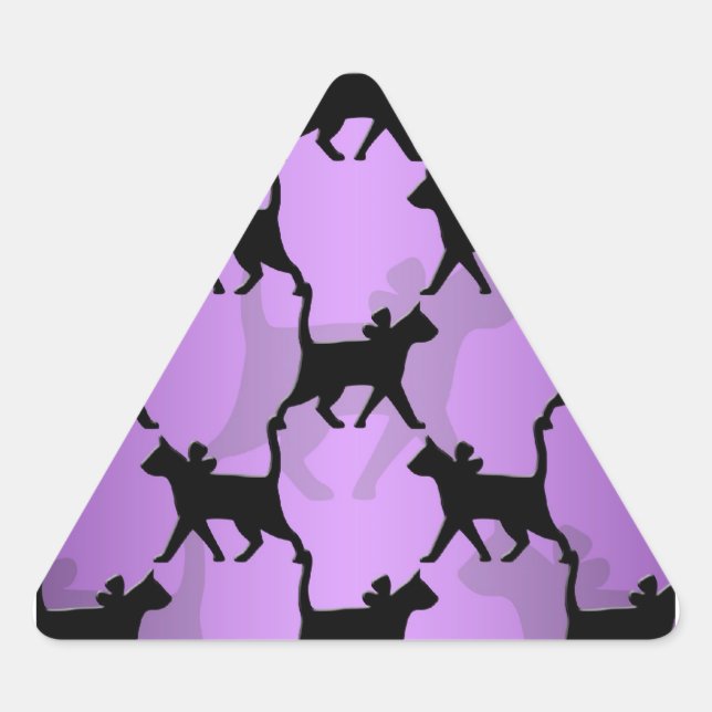 Black Cats Pattern on Purple Triangle Sticker (Front)