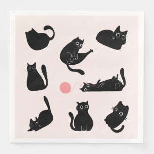Black Cats Pattern Paper Dinner Napkins