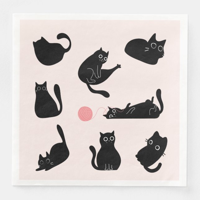 Black Cats Pattern Paper Dinner Napkins (Front)
