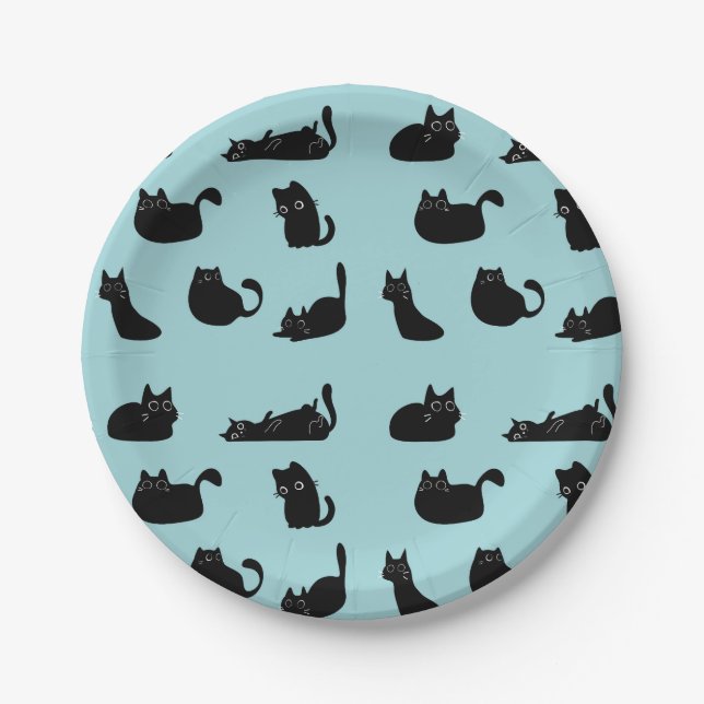 Black Cats Pattern Paper Plates (Front)