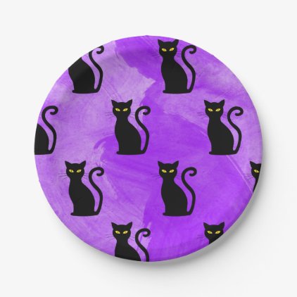 Black Cats Pattern Witchy Halloween Party Paper Plate