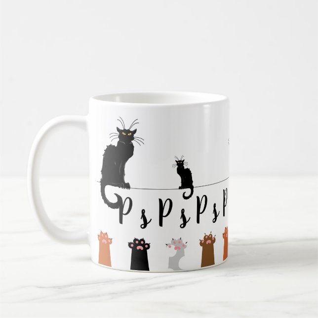 Black Cats & Paws PsPsPs Coffee Mug (Left)