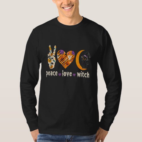 Black Cats Peace Love Witch Haloween T_Shirt