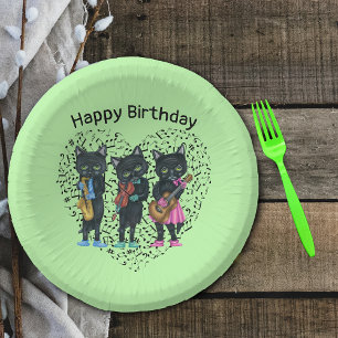 Black Cats Playing Music Green Heart Musical Notes Paper Bowls