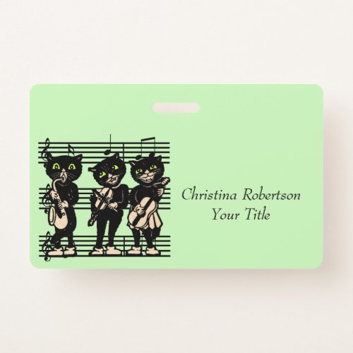 Black Cats Playing Music Sheet Musical Notes Green Badge