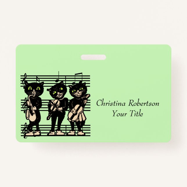 Black Cats Playing Music Sheet Musical Notes Green Badge (Front)