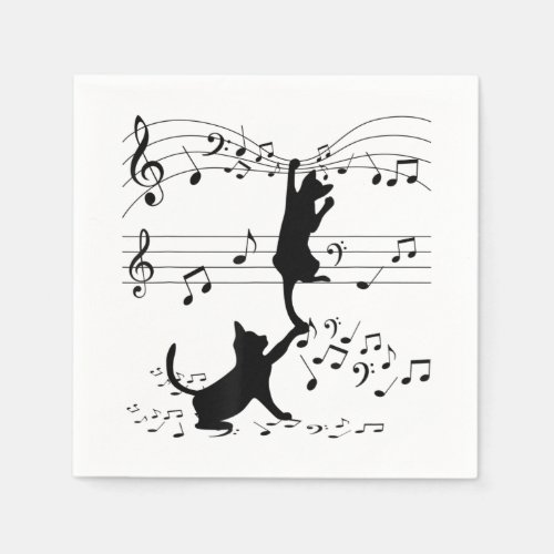 Black Cats Playing With Music Note Cat Lover Desig Napkins