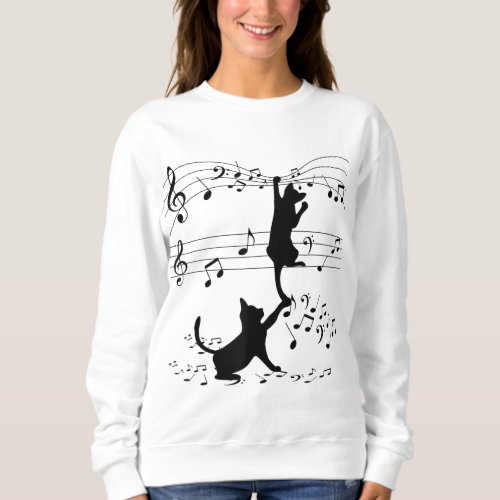 Black Cats Playing With Music Note Cat Lover Desig Sweatshirt