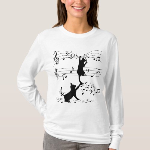 Black Cats Playing With Music Note Cat Lover Desig T_Shirt