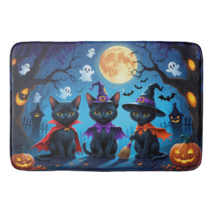 Black Cats Pumpkin Halloween Funny Bath Mat