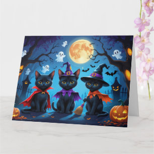 Black Cats Pumpkin Halloween Funny Card