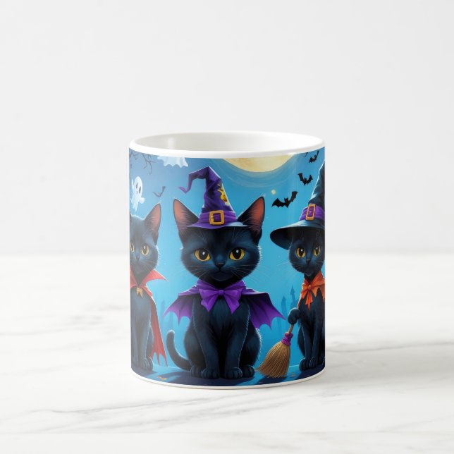 Black Cats Pumpkin Halloween Funny Coffee Mug (Center)