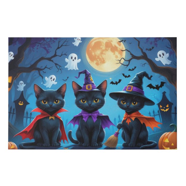 Black Cats Pumpkin Halloween Funny Faux Canvas Print (Front)