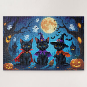 Black Cats Pumpkin Halloween Funny Jigsaw Puzzle